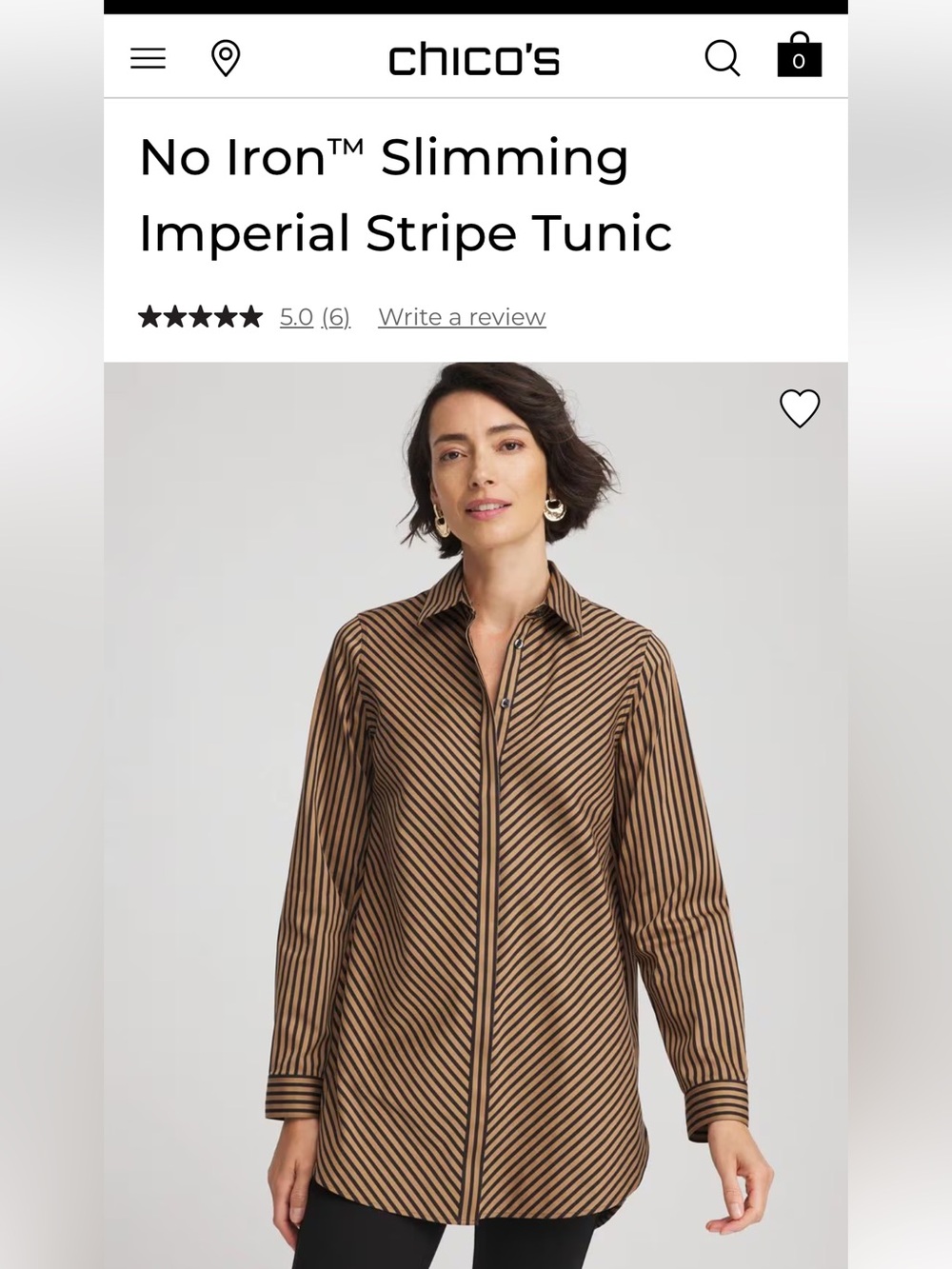 Chico's Brown and Black Striped No Iron Button-Down Shirt